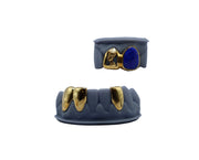 3D Nefertiti tooth grillz with lapis lazuli and bottom gold caps – luxury custom teeth