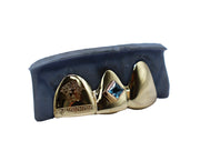 3 Tooth Custom Grillz w Princess Cut Topaz and Laser Engraving