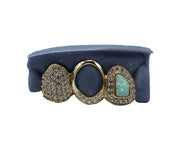 3 tooth opal and diamond grillz – front view 180x image