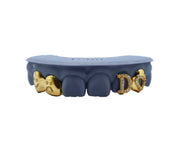 4 Tooth Grillz w 3D Diamond Letters and Happy Sad Face Front View