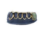 Bottom 6 Open Face Grillz w Jade Fang Front View
