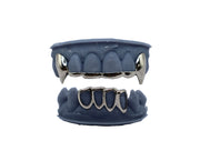 Bridge Grillz w Vampire Fangs & Bottom 4 Open Face Grillz