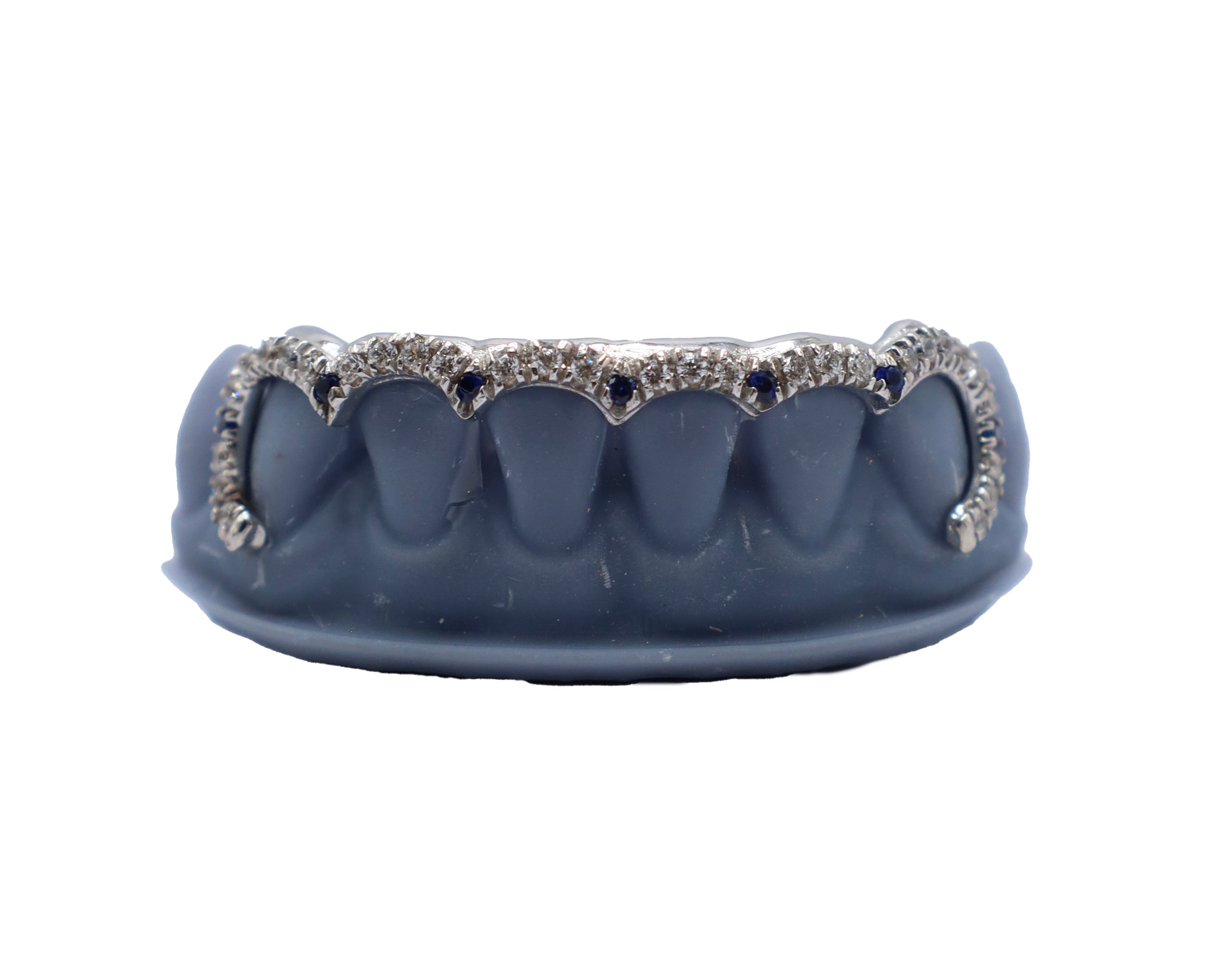 Curved Diamond Bridge Grillz w Sapphires - Luxe Grillz