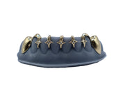 Diamond Star Gap Filler Grillz w Gold Tip Fangs Front View
