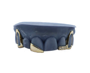 Half Tooth Grillz w Open Face Fangs and Diamond Tip Front View