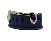 Custom Bridge Grillz w Marquise Amethyst + Cut Out Yellow Gold