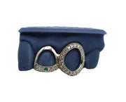 Diamond Open Face Fang Grillz w Diamond and Emerald Tip Tooth