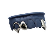 4 Tooth Grillz w Open Face Sharp Fangs w Diamonds and Sapphire