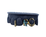 Marquise Aqua Marine Grillz w Diamond Gap Filler and Open Face