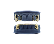 Solid Fang Grillz w Open Face Teeth and Diamond Bridge