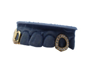 Top 3 Grillz w Diamond Open Face Fang, Engraved Fang and Floating Diamond Tip