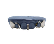 Top 6 Grillz w Diamond Gap, Open Faces and Solid Fangs Front View