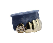 Top 6 Grillz w Diamond and Emerald Charms on Fangs