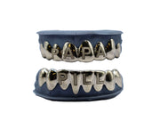 Top 8 and bottom 8 grillz with custom engravings – gold and diamond
