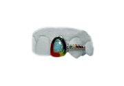 Opal tooth grillz with enamel halo & sapphire bar – Luxe Grillz rare design