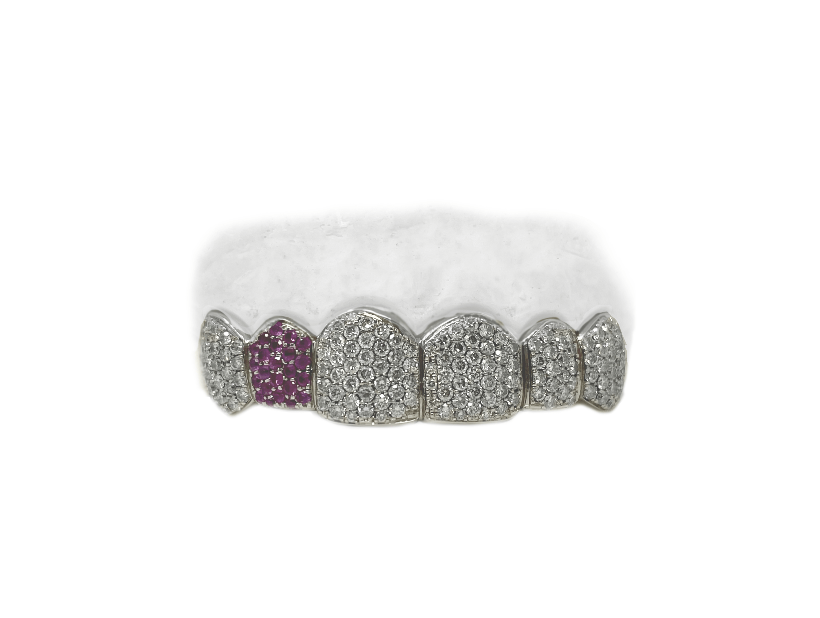 Top Diamond Grillz w Hot Pink Sapphire Tooth - Main Image