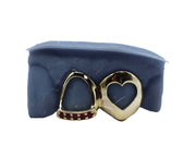 2 Teeth Grillz w Heart Cut Out and Ruby Tip