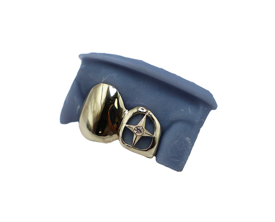 2 Tooth Grillz w 3D Star w Diamond