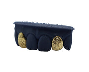 2 Tooth Grillz w Custom Hand Engravings and Engraved Initial