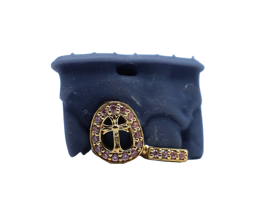 3D Cross Pink Sapphire Open Face Fang w Floating Tip