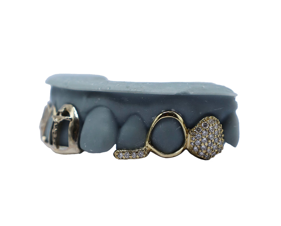 3D Crucifix Combo Grillz w Open Faces and Diamond Caps Left View