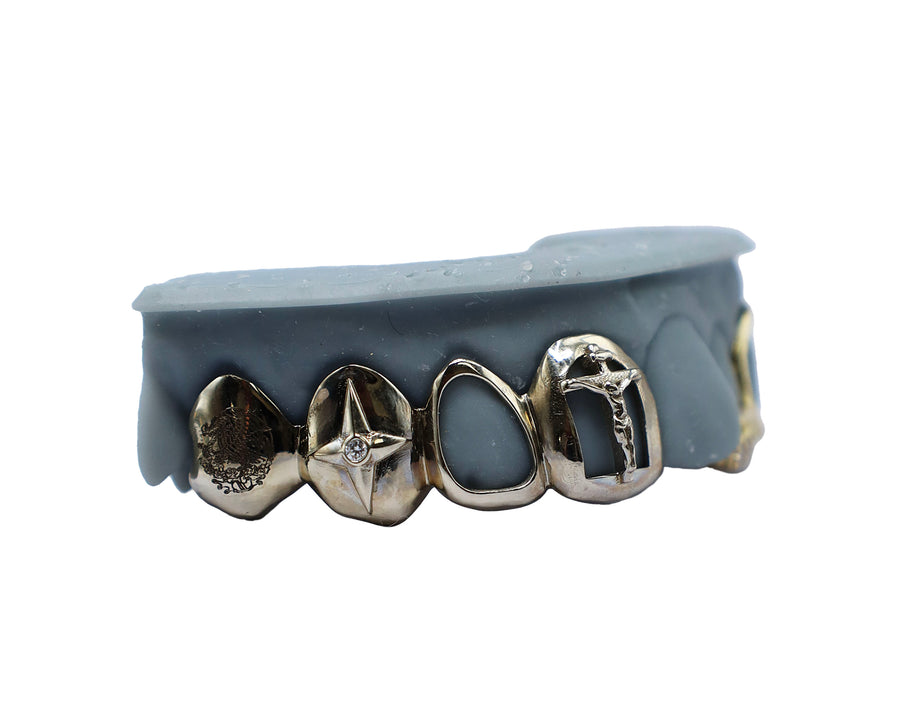 3D Crucifix Combo Grillz w Open Faces and Diamond Caps Right View