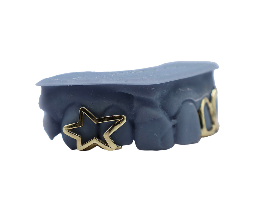 3D Star Grillz w Two Open Face Teeth Side View