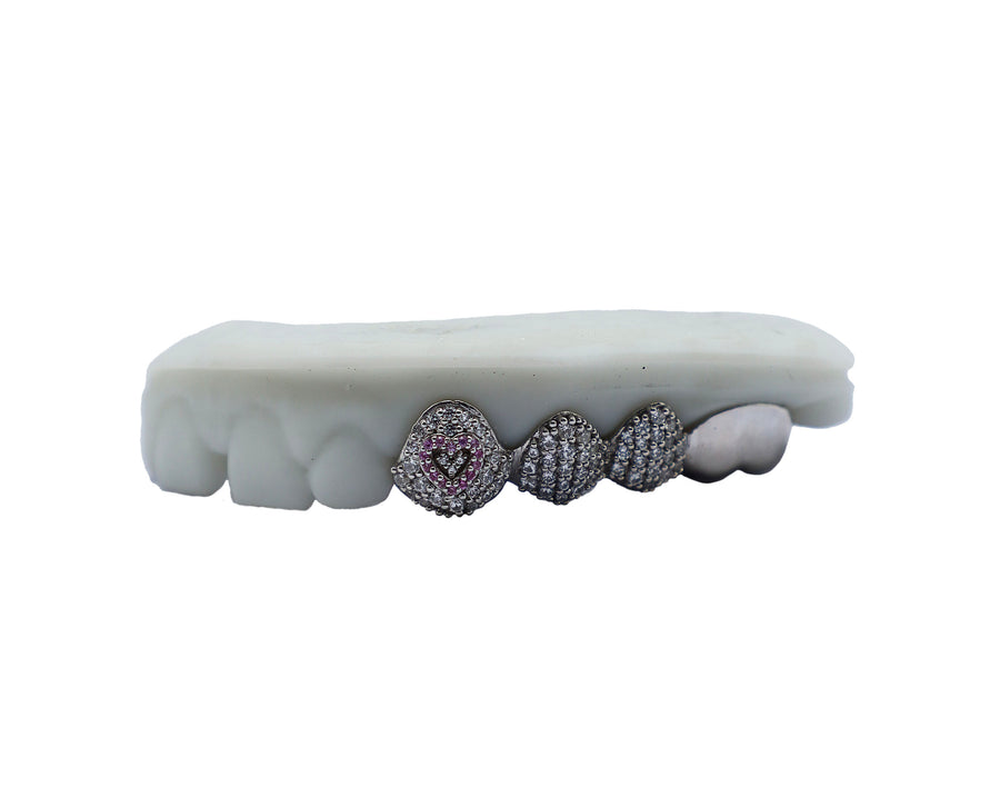 3 Diamond Grillz w Pink Sapphire Heart