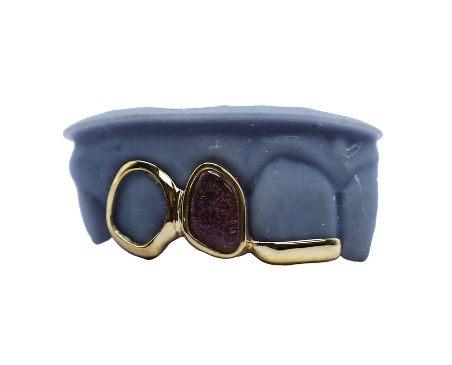 3 Teeth Grillz w Amethyst, Open Face and Floating Tip