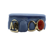 3 Tooth Combo Grillz w 3 Letter and Opal