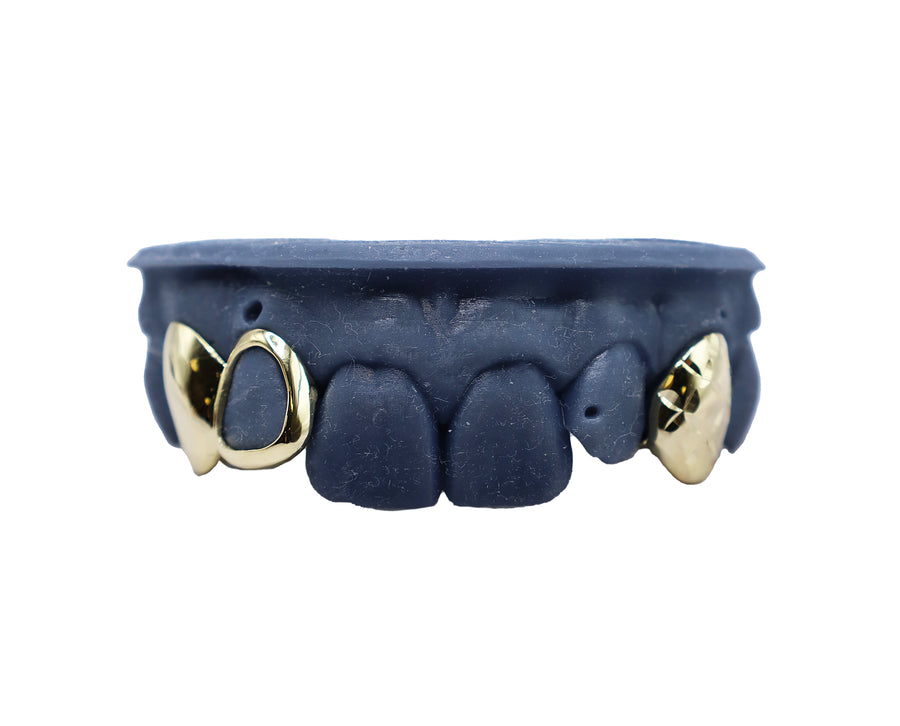 3 Tooth Combo Grillz w Open Face and Diamond Cut Fang Front
