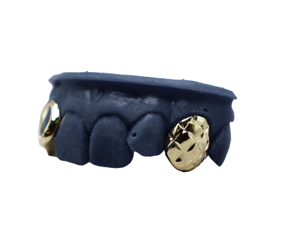 3 Tooth Combo Grillz w Open Face and Diamond Cut Fang Side