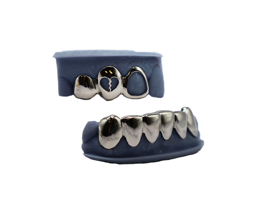 3 Tooth Grillz w Broken Heart Cut Out w Bottom 6