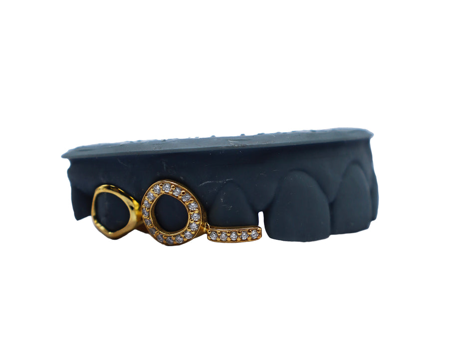 3 Tooth Grillz w Diamond Open Face + Floating Diamond Tip