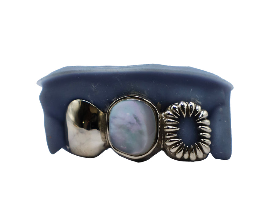 3 Tooth Grillz w Mother of Pearl and Abstract Open Face