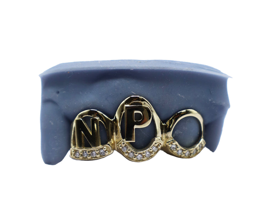 3 Tooth Letter Grillz w Diamond Tips - Luxe Grillz