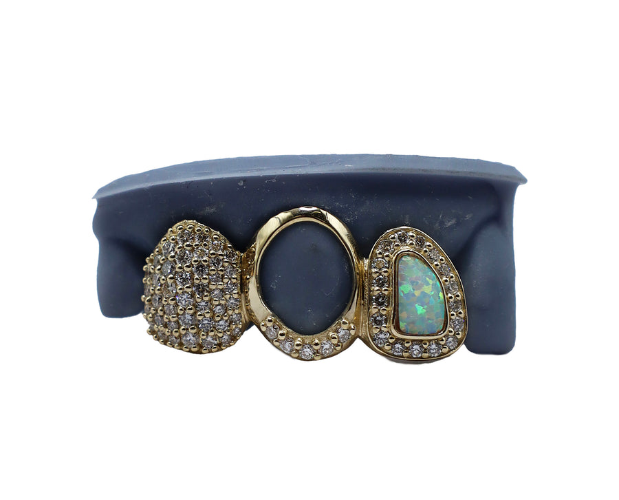 3 Tooth Opal and Diamond Grillz