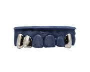 3 Tooth Solid Grillz w Double Cap and Single Fang