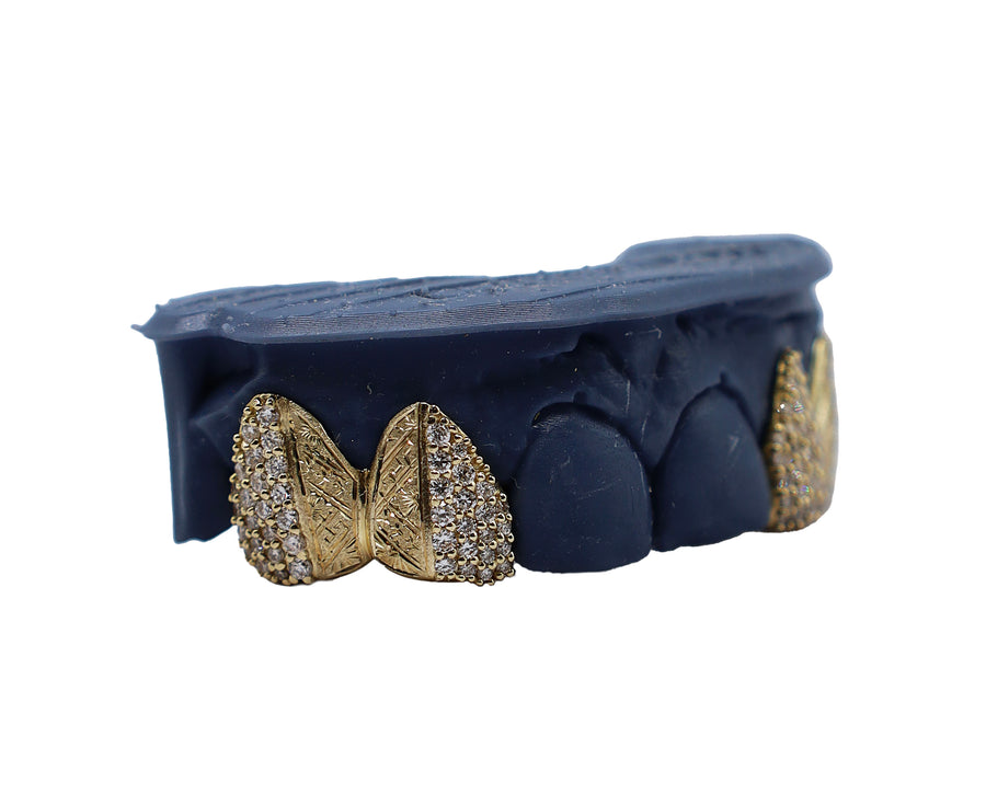 4 Teeth Grillz w Half Diamonds and Half Hand Engraved Side A