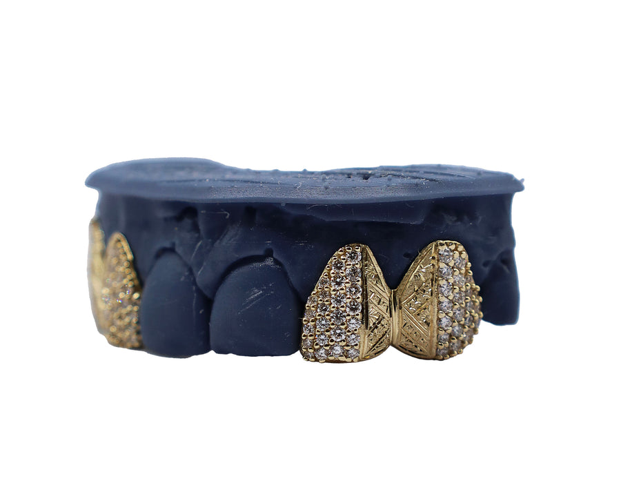 4 Teeth Grillz w Half Diamonds and Half Hand Engraved Side B