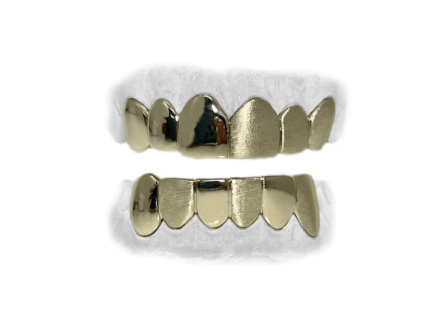 Top 6 + Bottom 6 Grillz with 50/50 Diamond Dust Combo (10K, Yellow Gold)