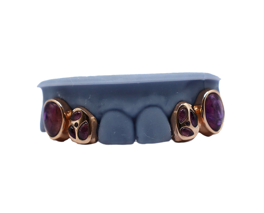 Amethyst Fang Grillz w Mosaic Amethyst Teeth Front View