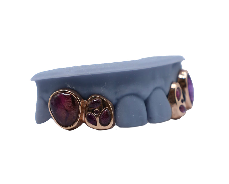 Amethyst Fang Grillz w Mosaic Amethyst Teeth Side View