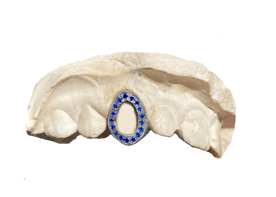 Blue Sapphire Open Face Grillz (14K, White Gold)