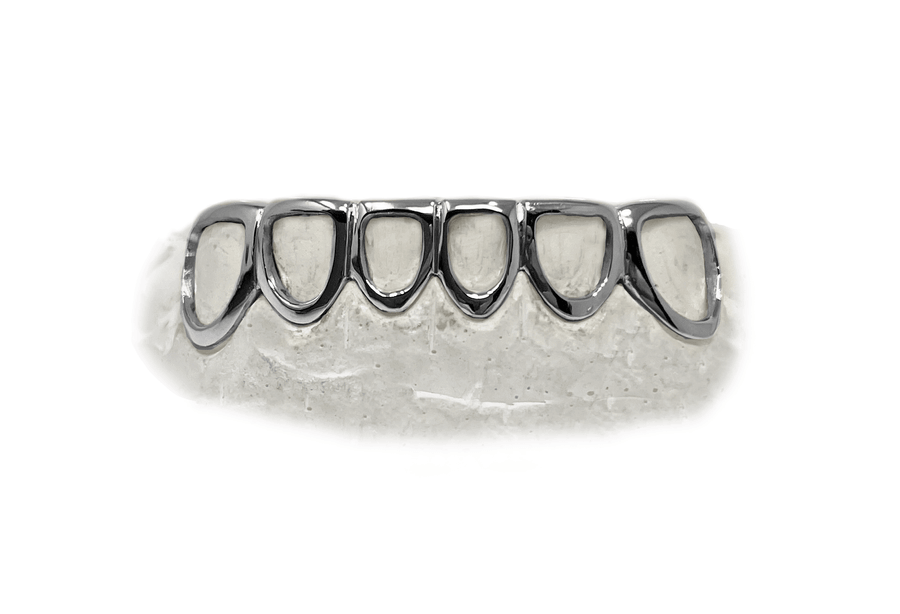 Bottom 6 Open Face Grillz (14K, White Gold)
