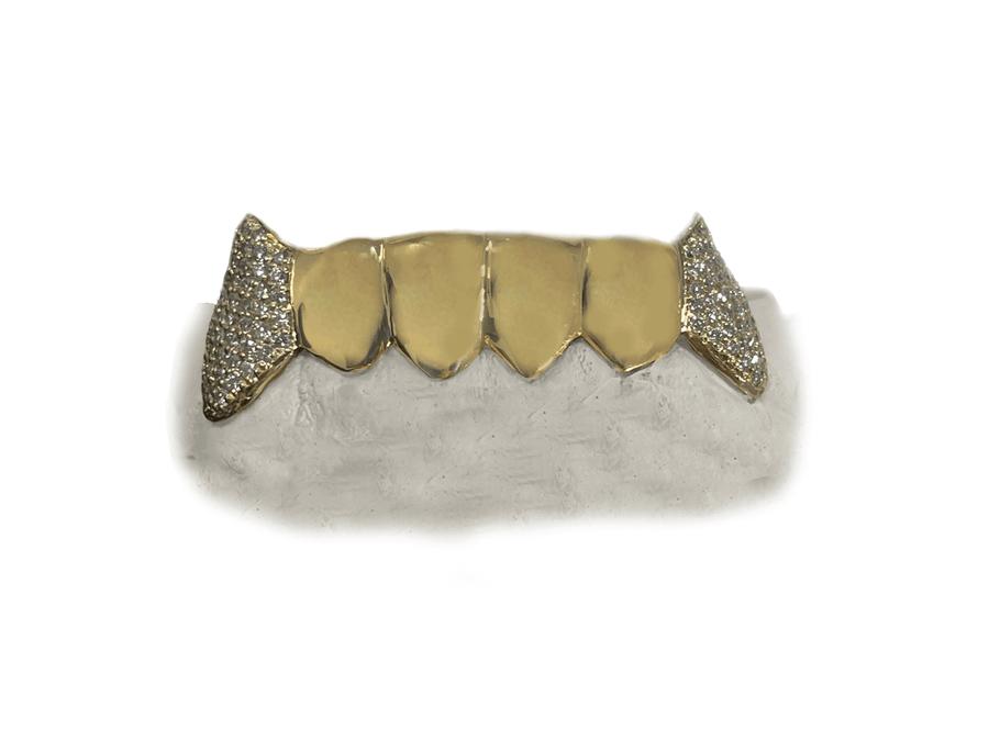 Bottom 6 Grillz w VS1 Extended Diamond Fangs (Yellow Gold)