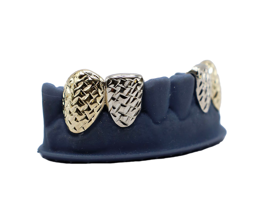 Bottom 4 Two Tone Grillz w Diamond Cuts