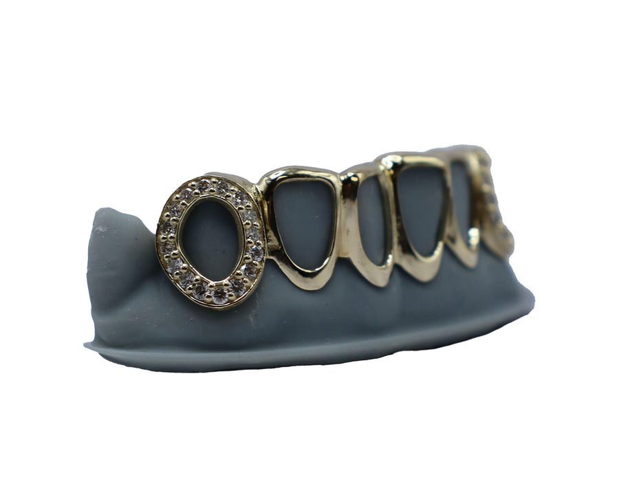 Bottom 6 Open Face Grillz w Diamond Fangs Side View