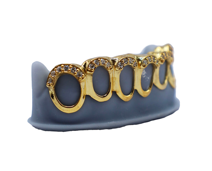 Bottom 6 Open Face Grillz w Diamond Tips Side View