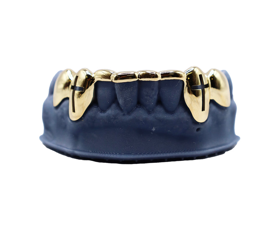 Bottom 8 Bridge Grillz w Cross Cut Out Fangs